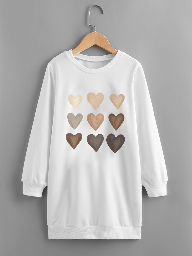 Jenter Heart Print Sweatshirt Dress Langermet Crew Neck Barneklær