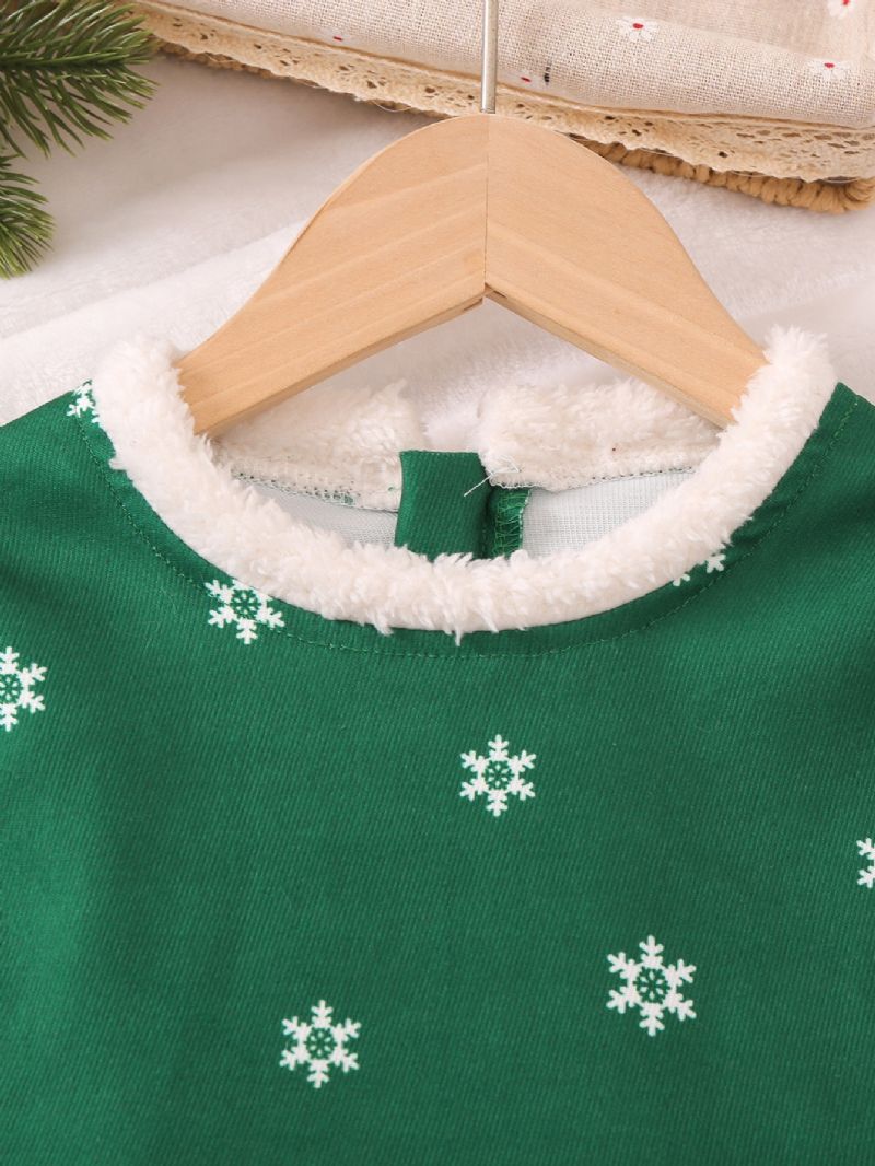 Jenter Julenissen & Snowflake Print Kjole Termisk Fleece Til Julefest