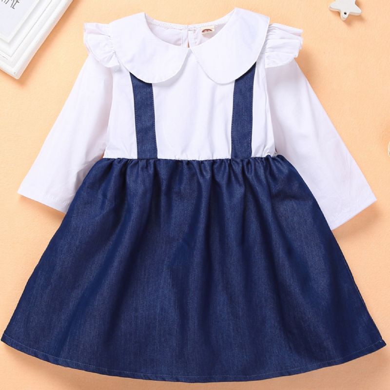 Jenter Langermet Doll Collar Faux Denim Kjole