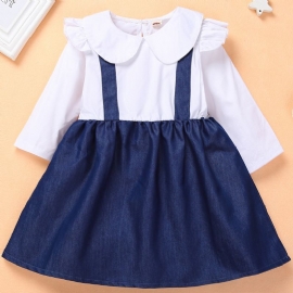 Jenter Langermet Doll Collar Faux Denim Kjole