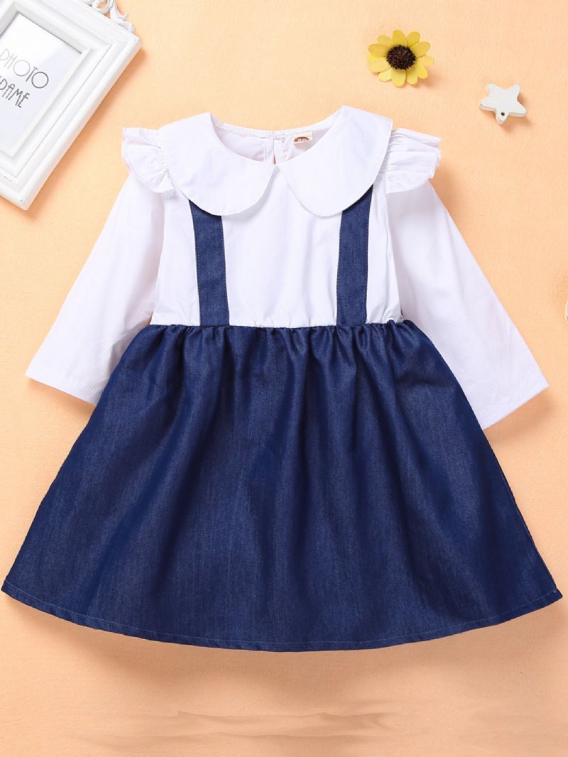 Jenter Langermet Doll Collar Faux Denim Kjole