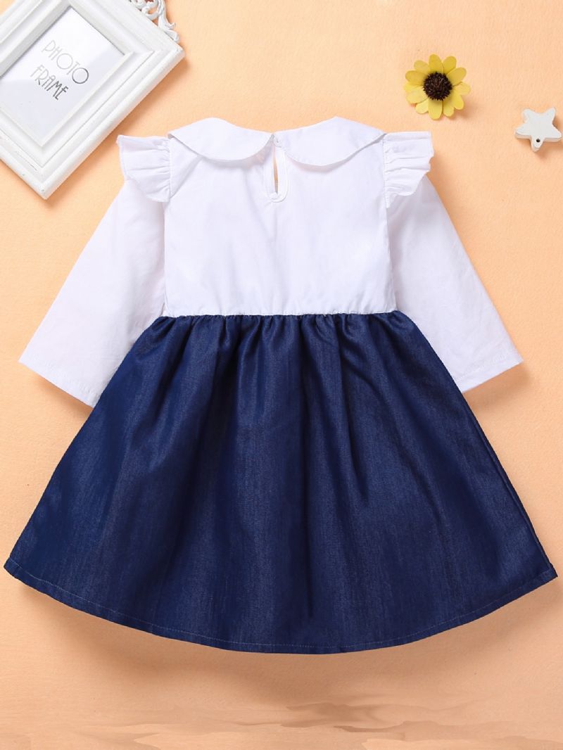 Jenter Langermet Doll Collar Faux Denim Kjole