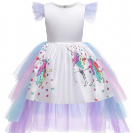 Jenter Mesh Prinsessekjole Unicorn Print Kostyme Formell Kjole Til Festkjole Julebursdag Kveldsfest Bryllup