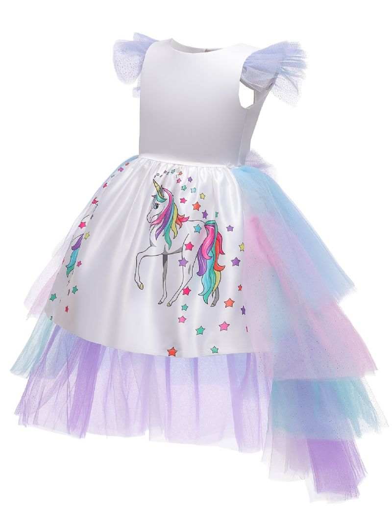 Jenter Mesh Prinsessekjole Unicorn Print Kostyme Formell Kjole Til Festkjole Julebursdag Kveldsfest Bryllup