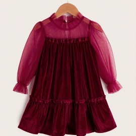 Jenter Mesh Velvet Dress For Fall Winter New Princess Christmas