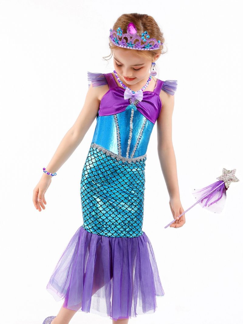 Jenter Prinsesse Havfruekjole Kostyme Dress Up Bursdagsfest Jul Cosplay Antrekk Tilbehør Inkludert Sett