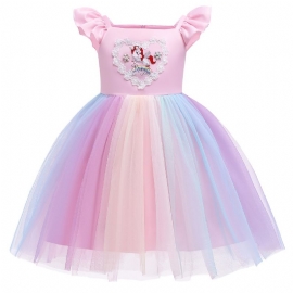 Jenter Prinsessekjole Fluermer Rainbow Unicorn Mesh Tutu-kjole Ytelseskjole Bryllupsblomst Til Kveld Bursdagsfest Barneklær