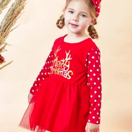 Jenter Red Polka Dot Mesh Bronzing Dress & Pannebånd Jul