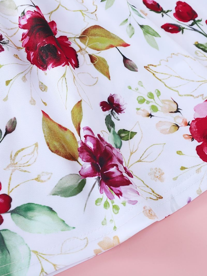 Jenter Rose Print Pullover Flared Sleeve Dress