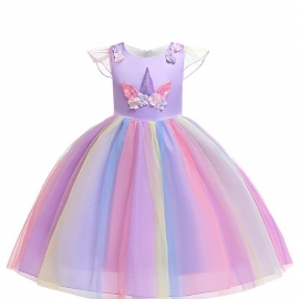 Jenter Unicorn Mesh Princess Dress Formell Festkjole Julekjole