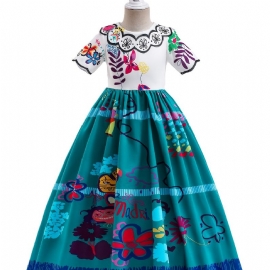 Jenter Vintage Creative Cartoon Print Princess Dress Costume For Performance Party