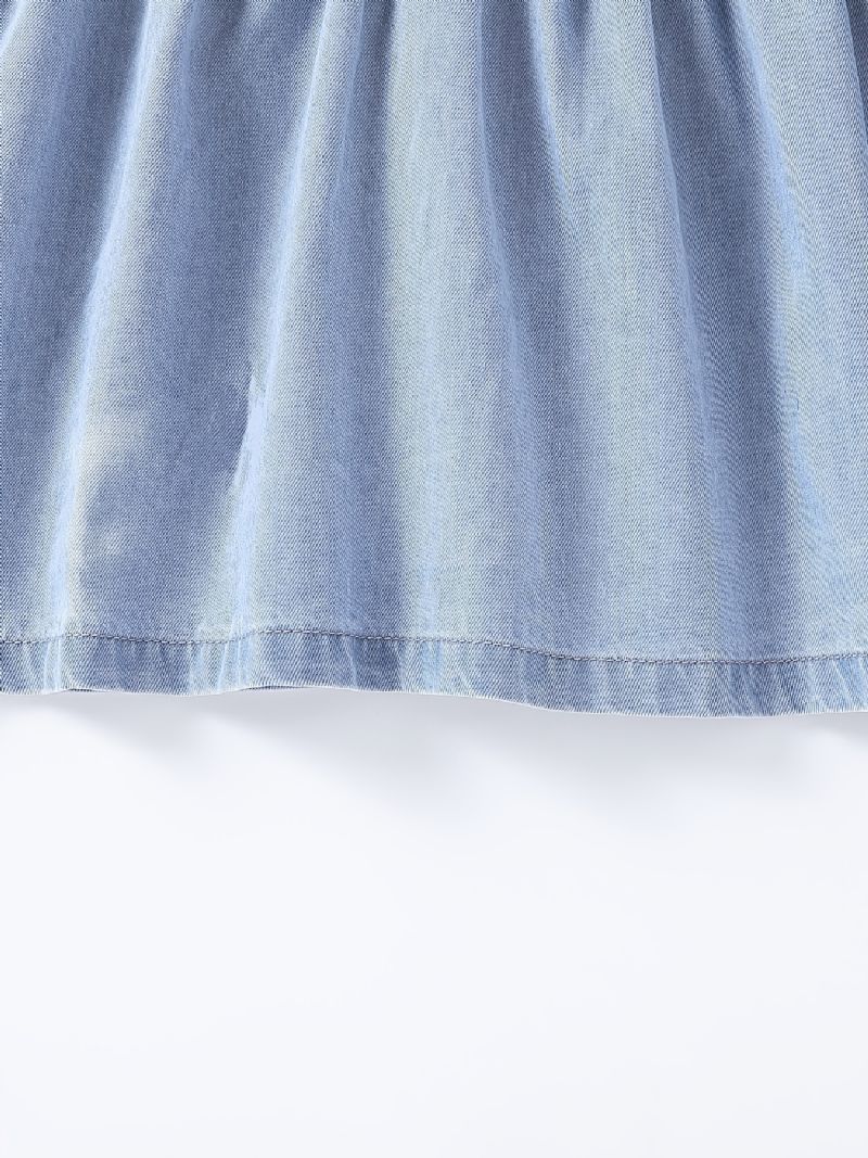 Langermet Ruffle Casual Denim Kjole For Baby Jenter Småbarn