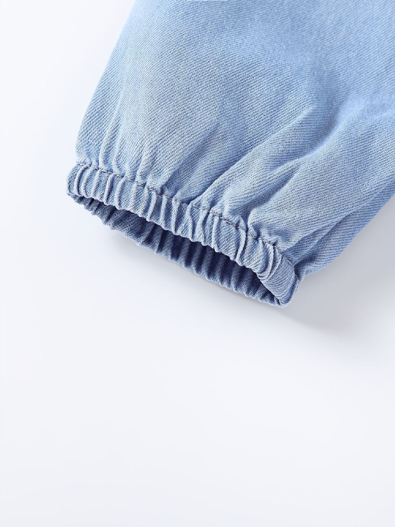 Langermet Ruffle Casual Denim Kjole For Baby Jenter Småbarn