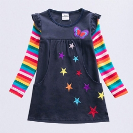 Langermet Star Butterfly Brodert Rainbow Sleeve To Pocket A-line Kjole