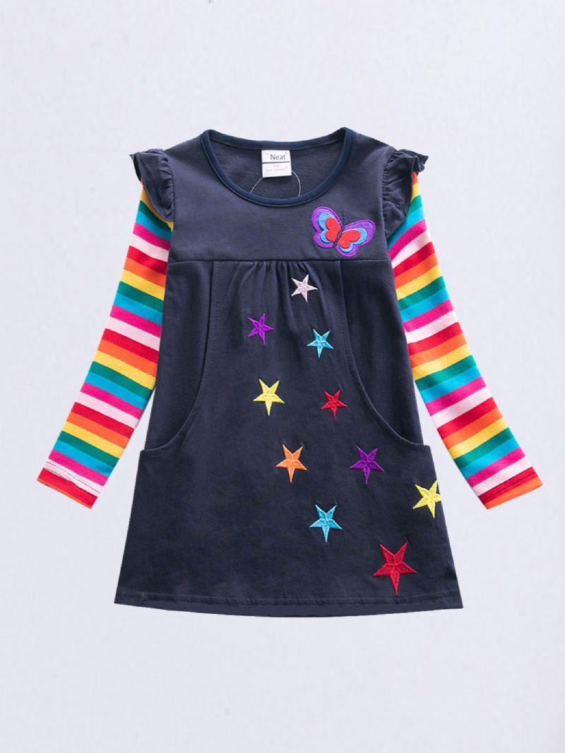 Langermet Star Butterfly Brodert Rainbow Sleeve To Pocket A-line Kjole