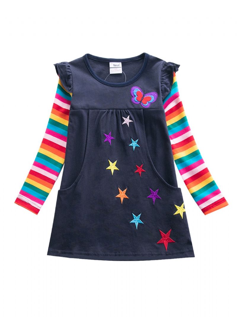 Langermet Star Butterfly Brodert Rainbow Sleeve To Pocket A-line Kjole