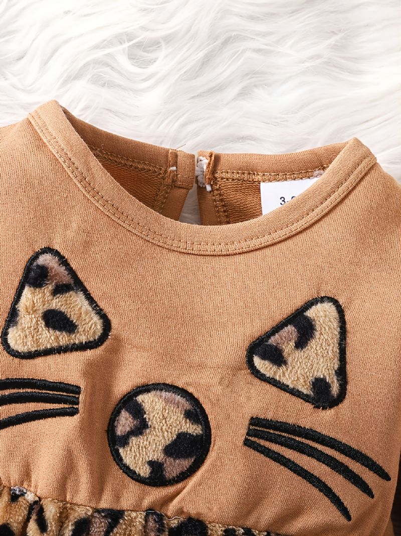 Ny Baby Jente Søt Katt Langermet Toppkjole