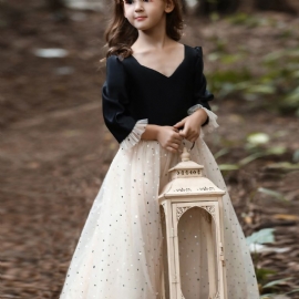 Nyttårskjole Jente Mesh Lang Prinsessekjole Med Bølgelys Opp I Det Store Barnet Blomsterjente Catwalk-kostyme