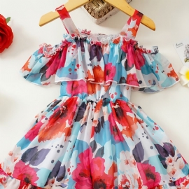 Småbarn Baby Jenter Sommer Ruffle Dress Chiffon Princess Floral Beachwear Barneklær