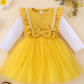Småbarn Jenter Langermet Skjøting Ruffles Dress Princess Bue Fluffy Tyll Babyklær
