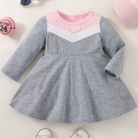 Spedbarn Baby Jenter Color Block Sweatshirt Dress Langermet Crew Neck Småbarnsklær