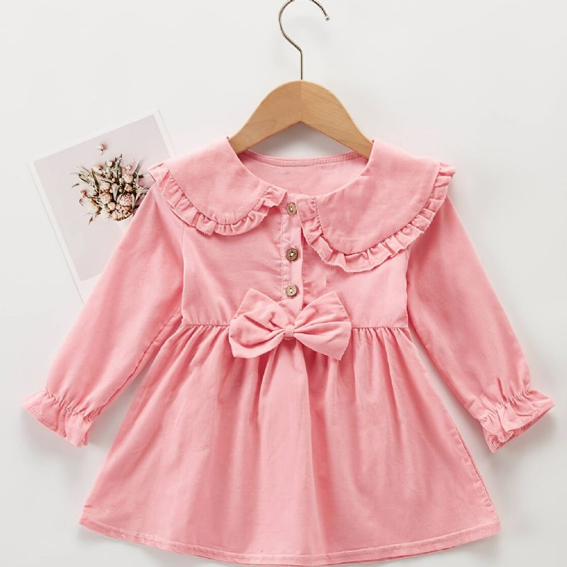 Toddler Jent Sløyfe Dekor Lapel Collar Dress