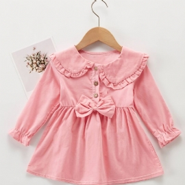 Toddler Jent Sløyfe Dekor Lapel Collar Dress