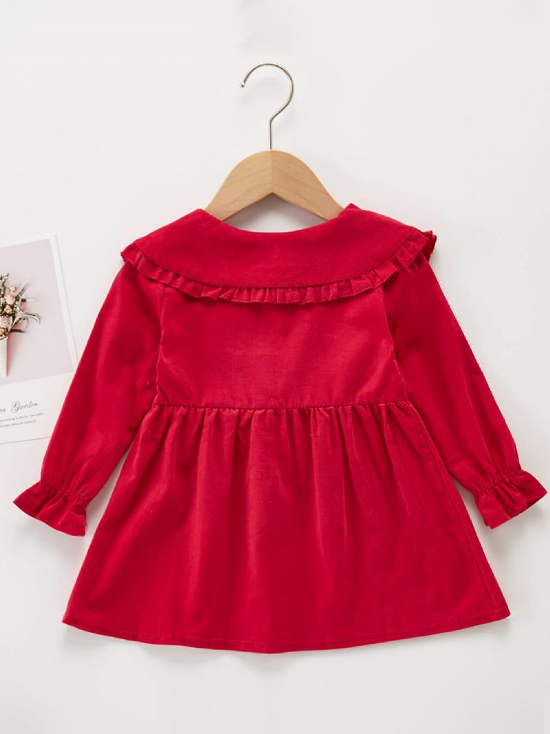 Toddler Jent Sløyfe Dekor Lapel Collar Dress