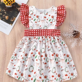 Toddler Jenter Christmas Full Print Fawn Sleeveless Flash Dress