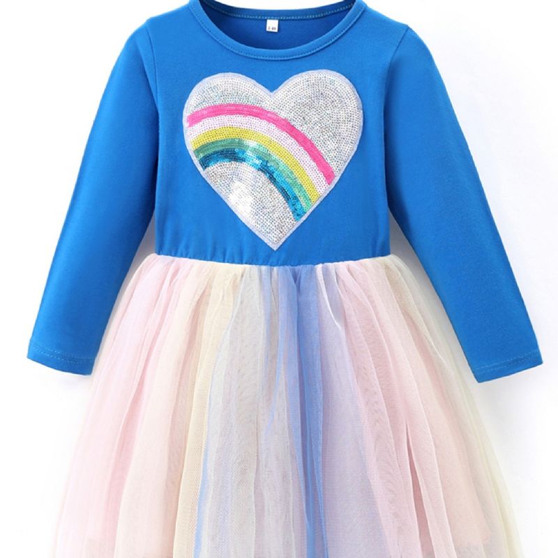 Toddler Jenter Heart Print Glitter Langermet Tutu Kjoler