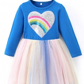 Toddler Jenter Heart Print Glitter Langermet Tutu Kjoler