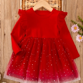 Toddler Jenter Mesh Dress Langermet Flying Sleeve Tutu