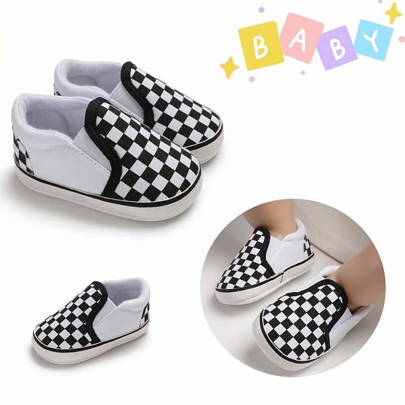 Baby Gutter Casual Canvas Plaid Loafers Sko Myk Såle Sklisikker First Walkers Sko