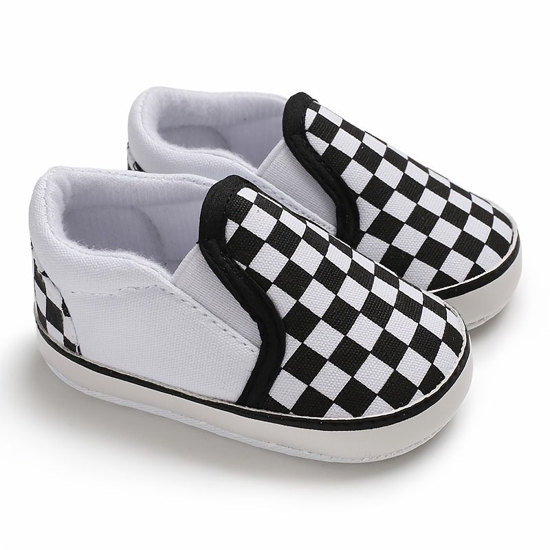 Baby Gutter Casual Canvas Plaid Loafers Sko Myk Såle Sklisikker First Walkers Sko