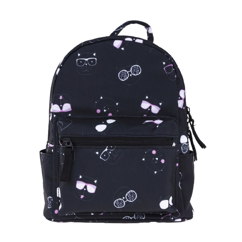 Kid Printing Ryggsekk Mini Skoleveske Multi Pocket Funksjonalitet Liten Reiseveske Cats Black Printed