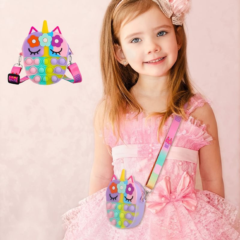 Unicorn Pop Veske For Jente Kvinner Pop Bag Med Pop Leketøy Skulderveske Fidget Toys Pop Ryggsekk For Angst Skoleryggsekk Silikonveske Pop For Jenter