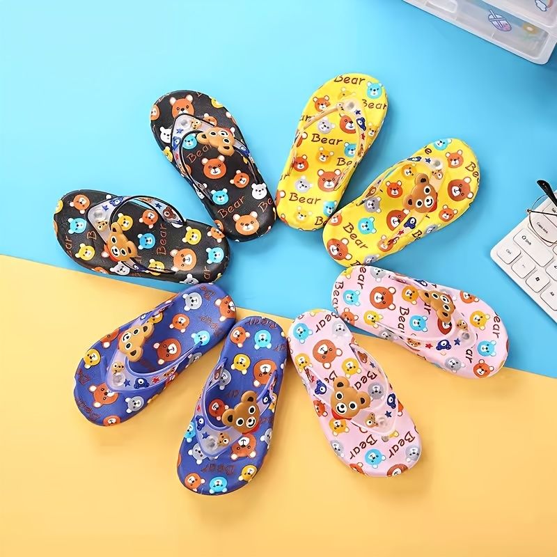 Baby Gutter Cartoon Bear Print Flip-flops Tøfler Til Hjemmet Utendørs Strand