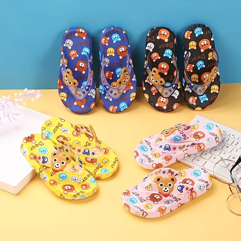 Baby Gutter Cartoon Bear Print Flip-flops Tøfler Til Hjemmet Utendørs Strand