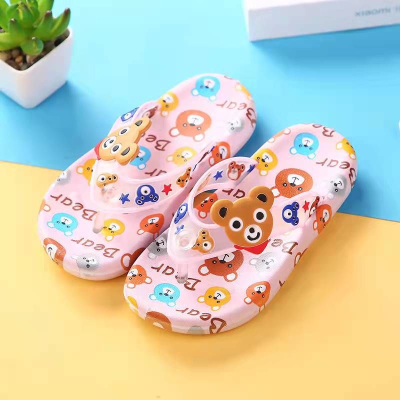 Baby Gutter Cartoon Bear Print Flip-flops Tøfler Til Hjemmet Utendørs Strand