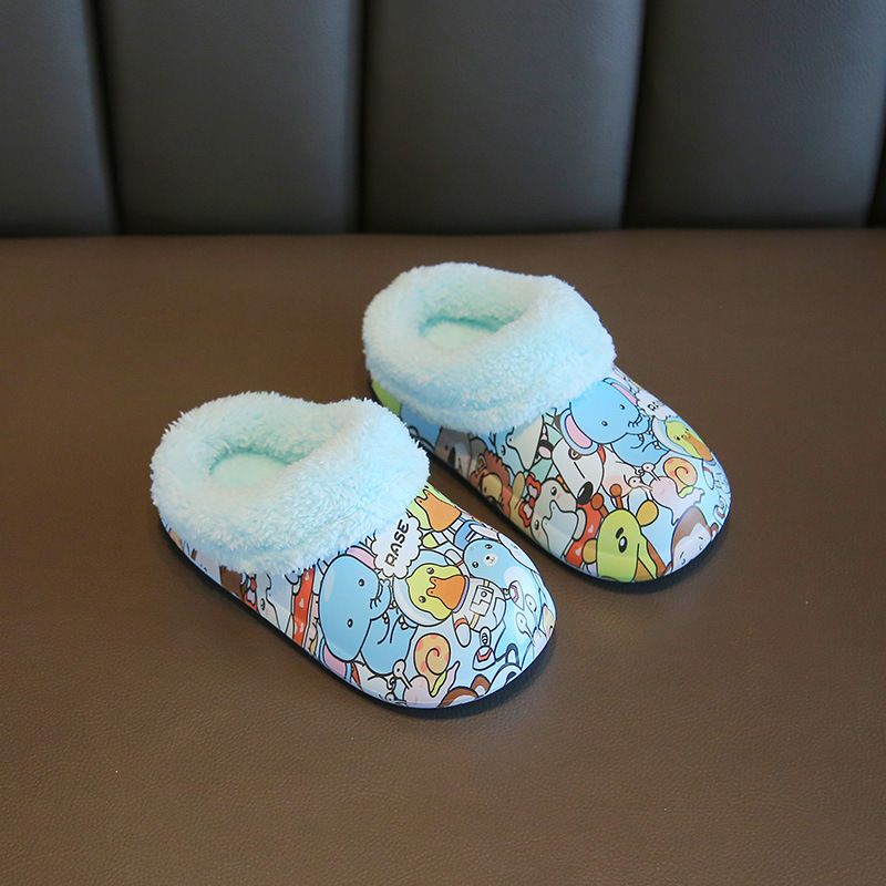 Baby Jenter Gutter Fleece Tøfler Myksåle Slip-on Dyremønster Innendørssko