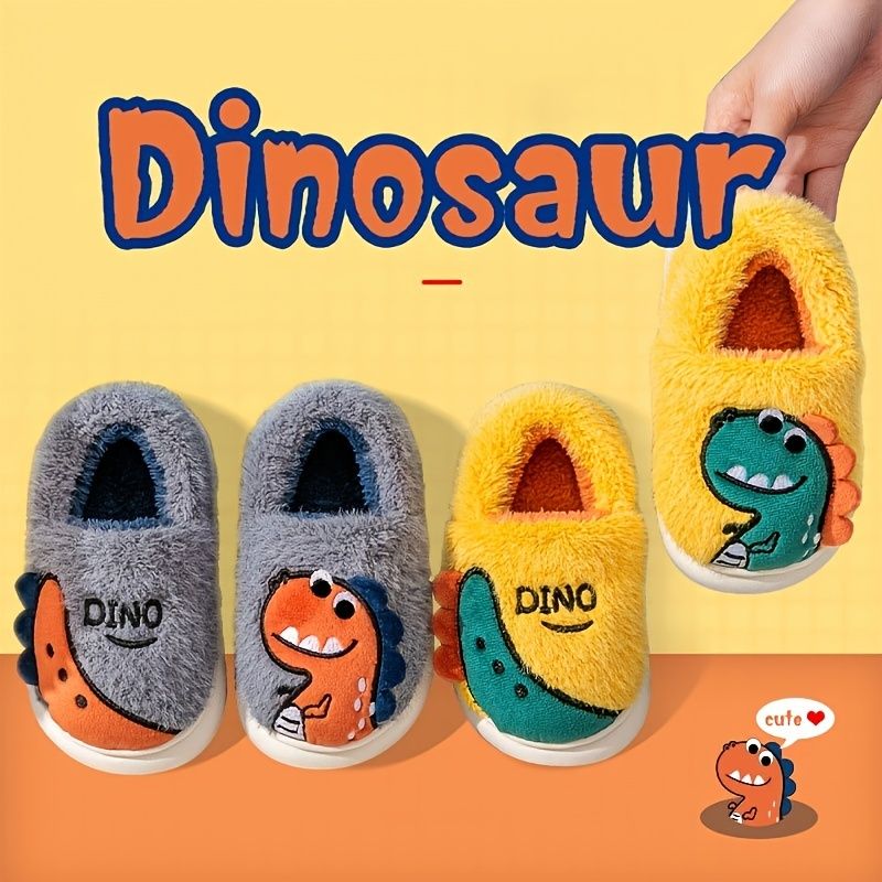 Gutter Jenter Uformelle Tøfler Fleece Termisk Tegneserie Dinosaurtrykk Slip-on For Vinteren Hjem