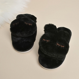 Småbarn Barn Høst Vinter Jenter Black Cartoon Rabbit Fluffy Tøfler