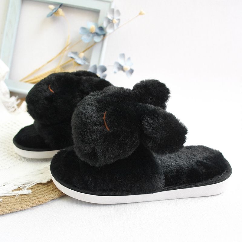 Småbarn Barn Høst Vinter Jenter Black Cartoon Rabbit Fluffy Tøfler