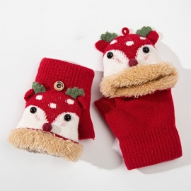 Christmas Elk Cute Cartoon Plus Velvet Warm Half Finger Hansker Med Flip Top For Gutter Jenter Høst Vinter