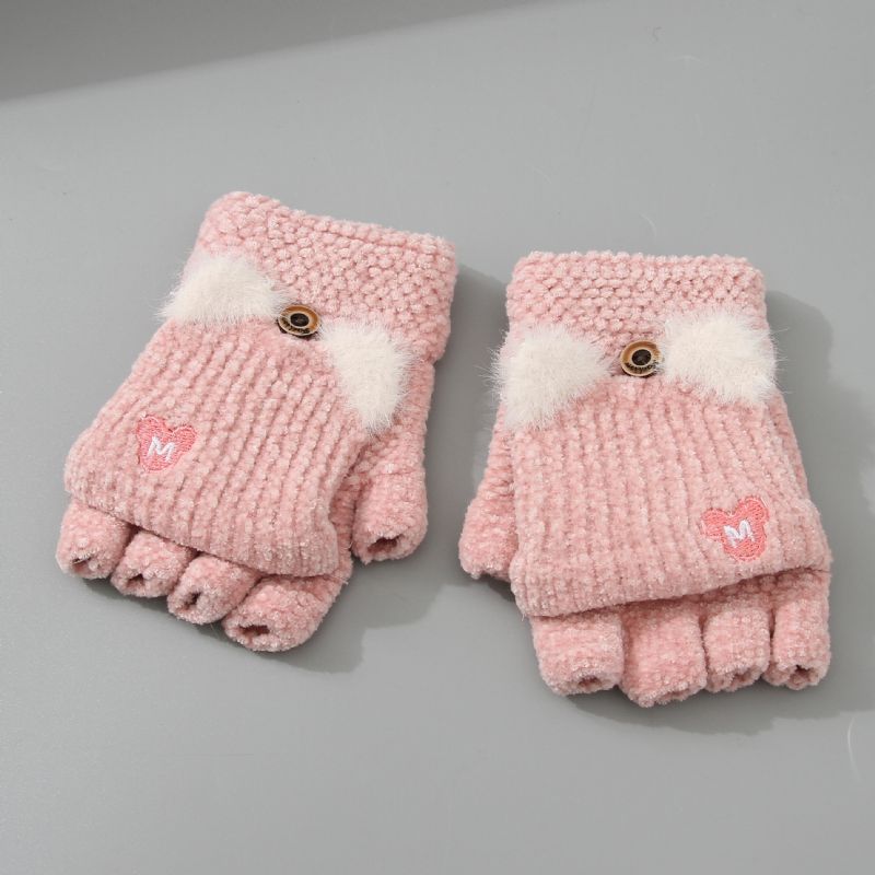 Jenter Casual Simple Fleece Termiske Half Fingers Hansker For Winter