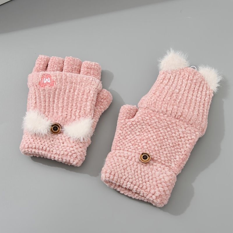 Jenter Casual Simple Fleece Termiske Half Fingers Hansker For Winter