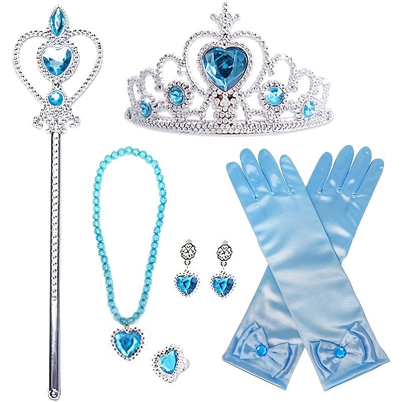 Jenter Princess Dress Up Accessories Crown Scepter Halskjede Hansker Øredobber Ringsett Barnegaver