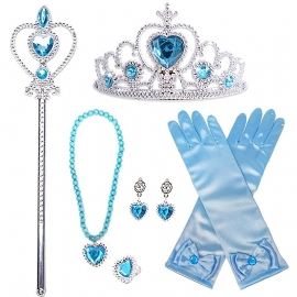 Jenter Princess Dress Up Accessories Crown Scepter Halskjede Hansker Øredobber Ringsett Barnegaver