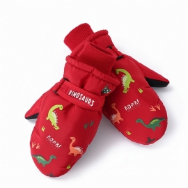 Barnehansker Jul Gutter Tegneserie Dinosaur Print Vanntette Termiske Skihansker