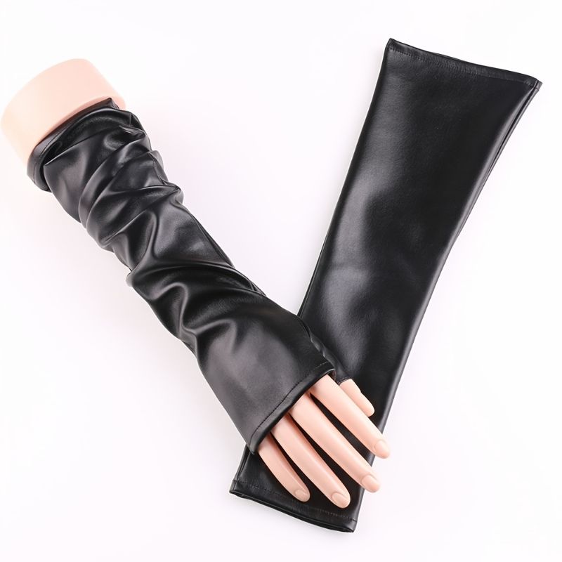 Lange Pu Skinnhansker Cosplay Fingerløse Hansker Gothic Punk Rock For Kvinner Jenter Fest